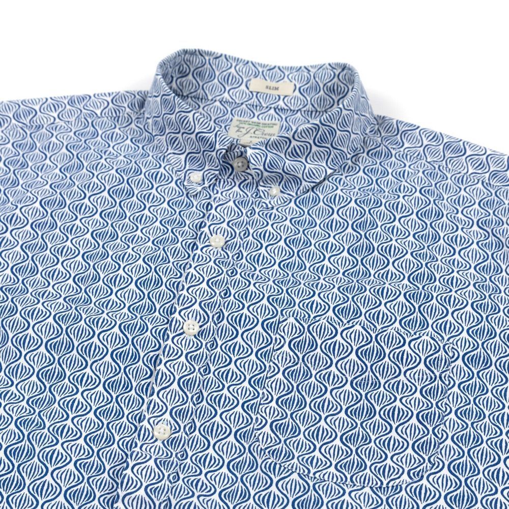 J Crew Shirt Mens Large Slim Stretch All Over Geometric Blue White Button Down - Picture 1 of 9